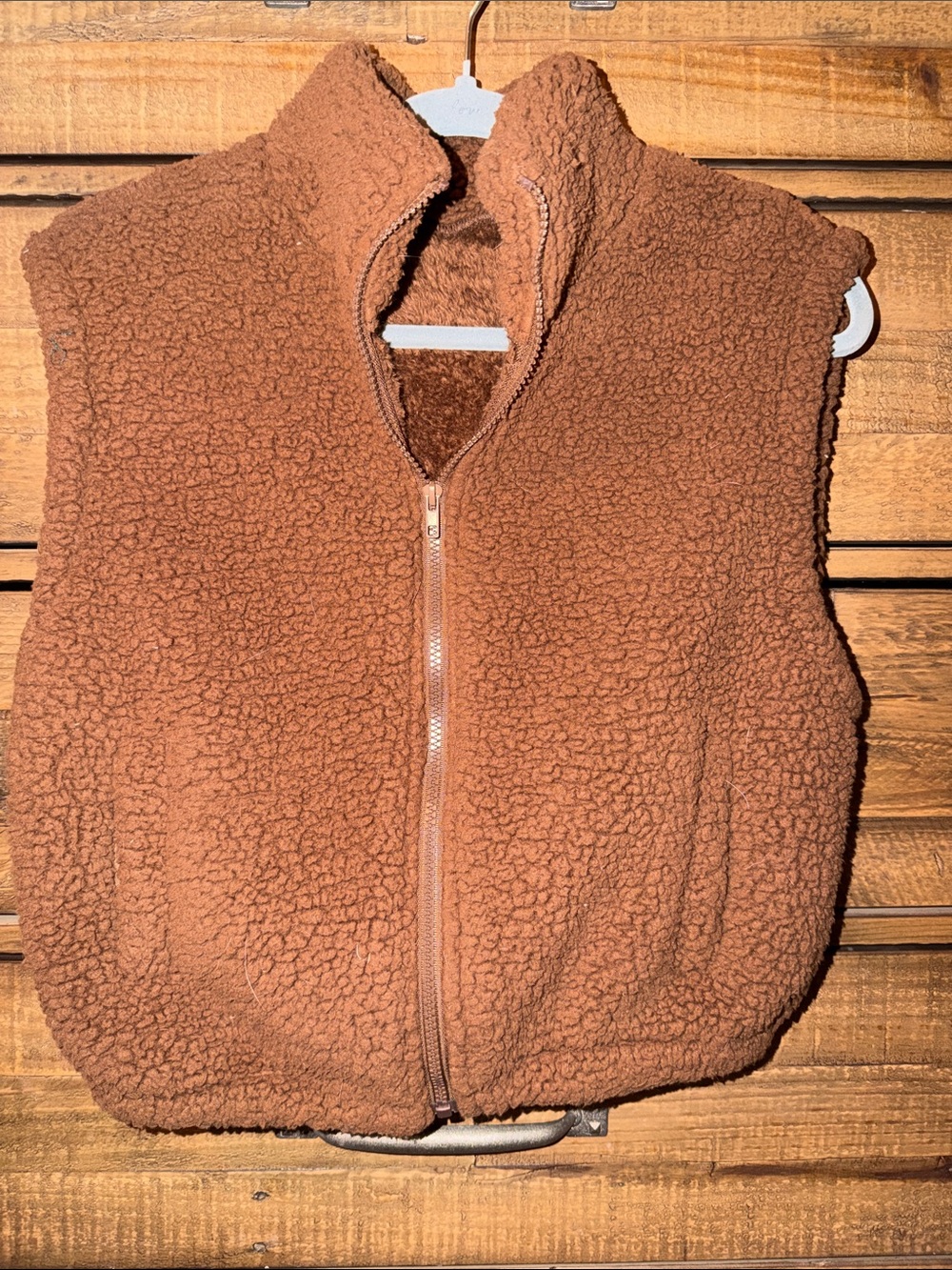 Kids Brown Sherpa Zip Vest